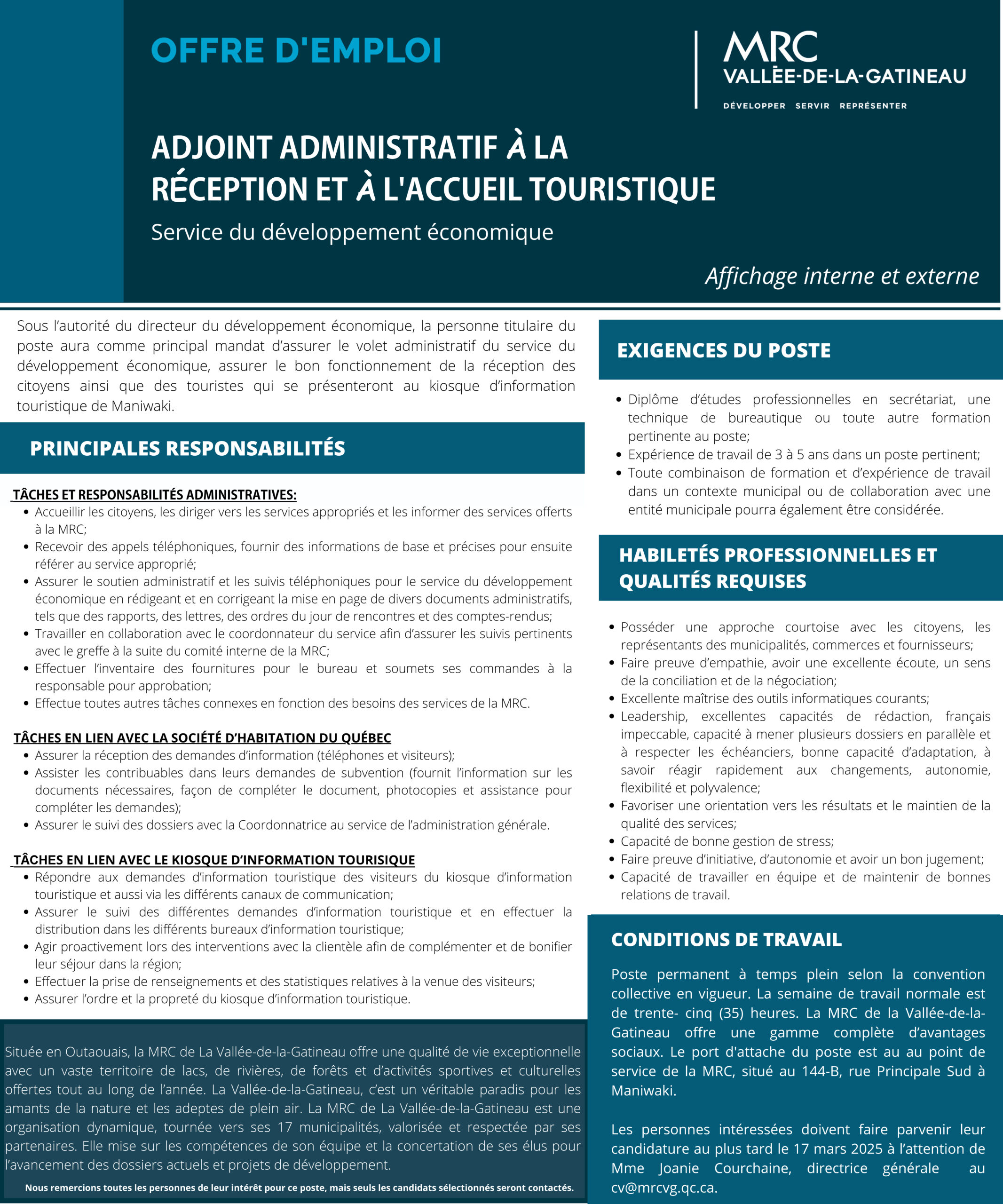 Offre d'emploi - Adjoint administratif à la réception et à l'accueil ...